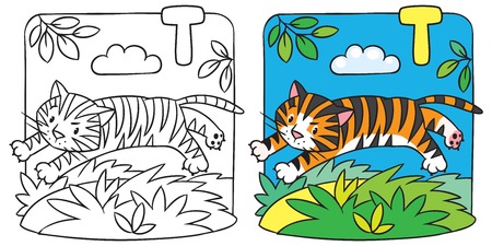 Little tiger coloring book. Alphabet Tのイラスト素材