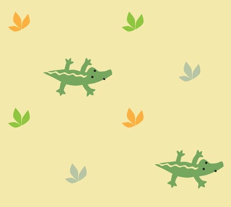 Seamless pattern with funny crocodiles and plants. Children vector illustrationのイラスト素材