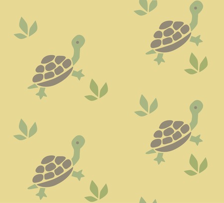 Seamless pattern with funny turtles and plants. Children vector illustrationのイラスト素材