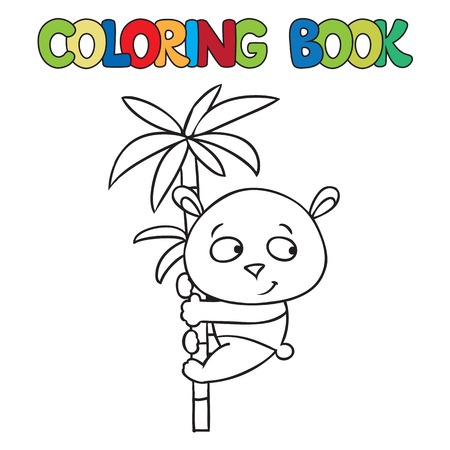 Coloring book or coloring picture of little funny panda on bamboo.のイラスト素材