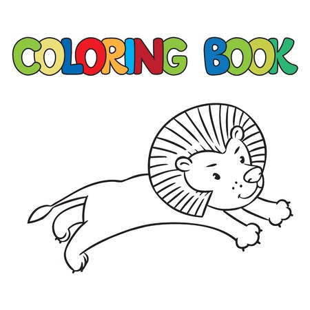 Coloring book or coloring picture of little funny jumping lionのイラスト素材