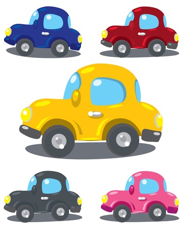 Set of small funny vector varicolored carsのイラスト素材