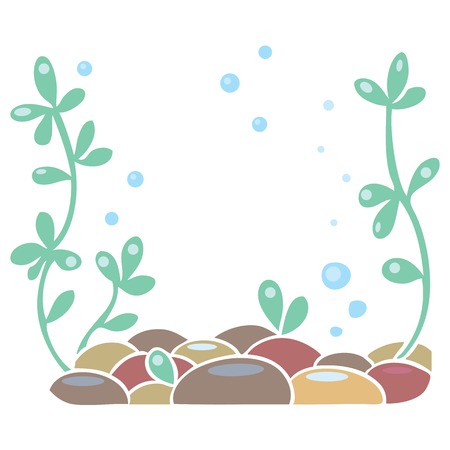 Children vector illustration of framing in the form of aquarium bottom or ocean floor with plant and stonesのイラスト素材