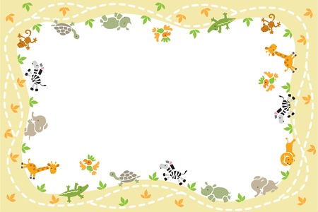 Card with background frame illustration of funny african animals in savannah and place for textのイラスト素材