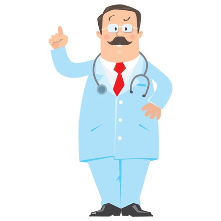 Funny doctor in light-blue coat. Children vector illustrationのイラスト素材