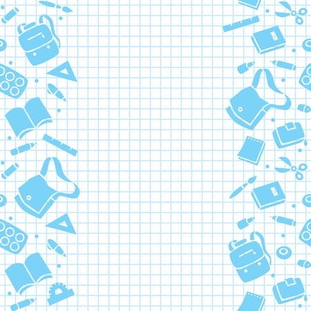 Seamless pattern or design template with education equipment and background in the box, like in the school notebookのイラスト素材