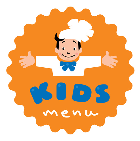 Sticker with illustration of little funny boy cook or chief and  Kids Menu のイラスト素材