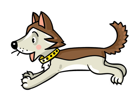 Children vector illustration of funny jumping little happy husky dog or puppy.のイラスト素材