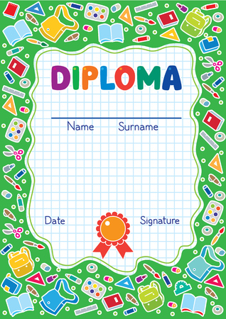 Kids diploma background with education suppliesのイラスト素材
