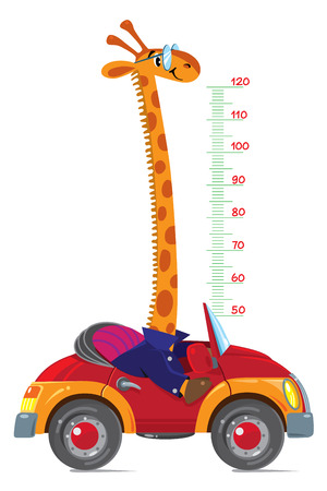 Giraffe on car. Meter wall or height chartのイラスト素材