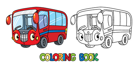 Funny small bus with eyes. Coloring bookのイラスト素材