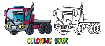 Funny small truck with eyes. Coloring bookのイラスト素材