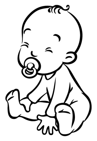Funny small baby sitting with dummy, vector illustration.のイラスト素材