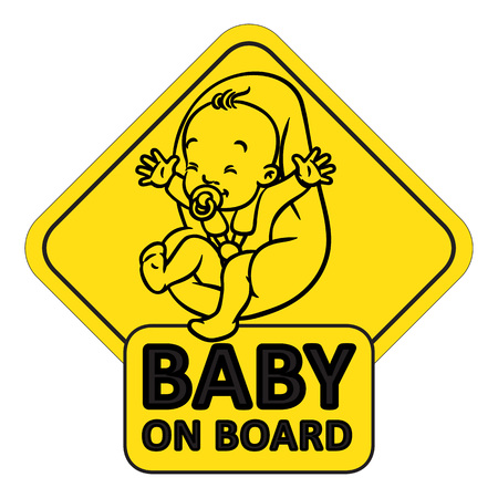 Illustration of cute baby on board signboard.のイラスト素材