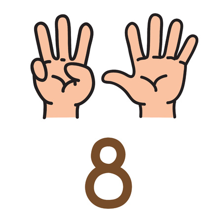 Kids hand showing the number eight hand sign.のイラスト素材