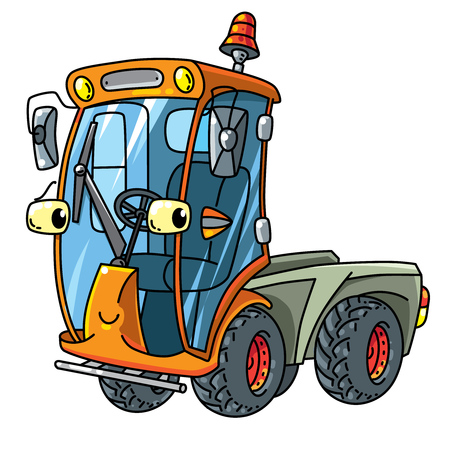 Funny small municipal sweeper car with eyes.のイラスト素材
