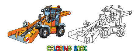 Snowthrower. Coloring book. Small funny vector cute car with eyes and mouth. Children vector illustration. Municipal machinery for kidsのイラスト素材