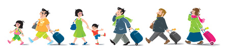Funny air passengers set, men, women and childrenのイラスト素材