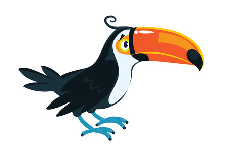 Toucan. Children vector illustration of funny bird with a big orange beak and black plumageのイラスト素材