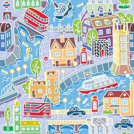 London. City seamless pattern Roads, houses, riverのイラスト素材