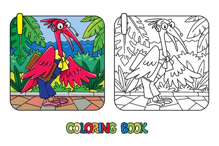 Ibis interpreter or translator coloring book. A bird in round glasses with folder and headset. Animals with profession ABC. Children vector illustration. Alphabet I for kidsのイラスト素材