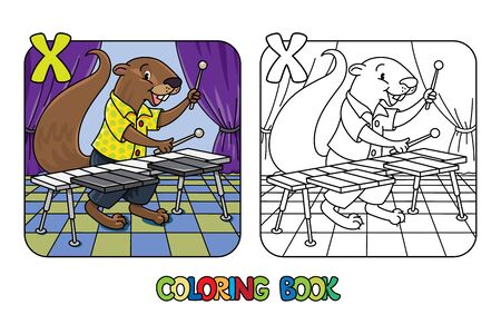 Xerus xylophonist ABC coloring book. Alphabet Xのイラスト素材