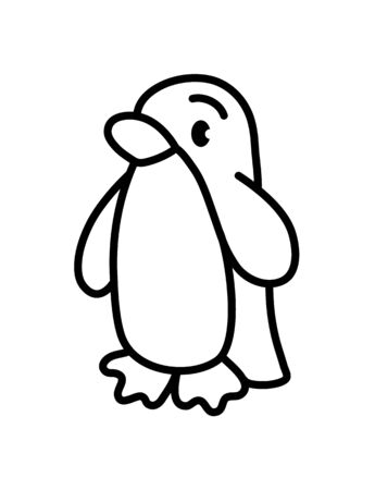 Funny penguin. Simple linear drawing of a birdのイラスト素材