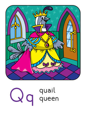 Quail queen Profession and animals ABC. Alphabet Qのイラスト素材