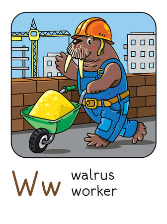 Walrus worker. Alphabet W. Animals professions ABCのイラスト素材