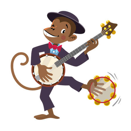 Monkey with banjo. Jazz band with animals.のイラスト素材