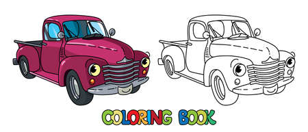 Funny small old truck with eyes. Coloring bookのイラスト素材