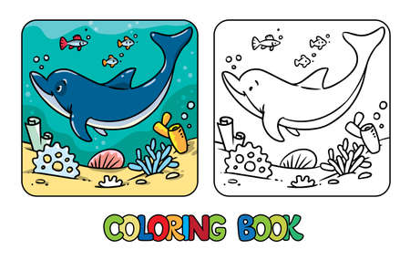 Dolphin in water coloring book. Kids vectorのイラスト素材
