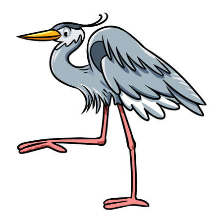 Funny heron in the swamp. Kids vector illustrationのイラスト素材