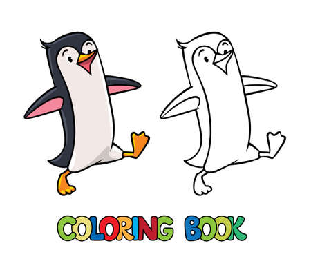 Funny penguin walking on ice. Kids coloring bookのイラスト素材