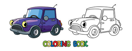 Small retro car with eyes. Funny coloring bookのイラスト素材