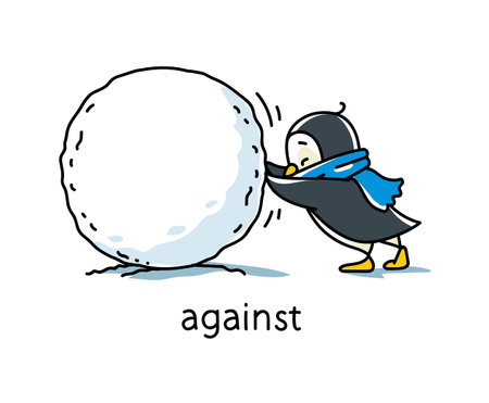 Preposition of place. Penguin against the snowballのイラスト素材