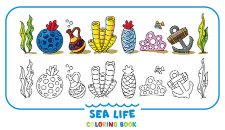 Sea theme. Big coloring book set. Kids vectorのイラスト素材