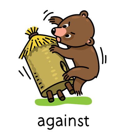 Preposition of place. Bear against the beehiveのイラスト素材
