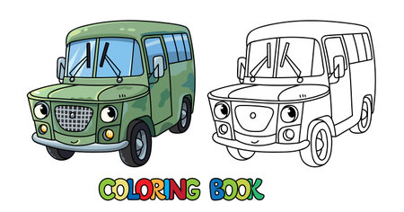 Funny bus or van with eyes. Coloring bookのイラスト素材
