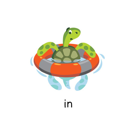 Preposition of place. Turtle IN the lifebuoyのイラスト素材