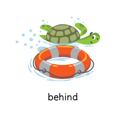 Preposition of place. Turtle BEHIND the lifebuoyのイラスト素材