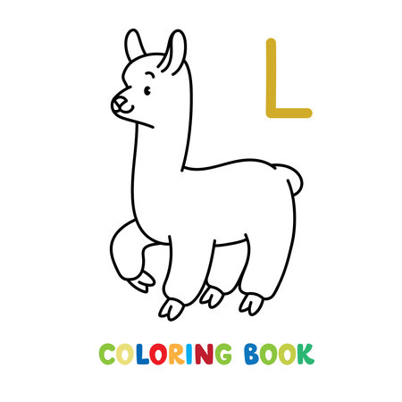 Funny lama. Animals coloring book for kids. ABCのイラスト素材