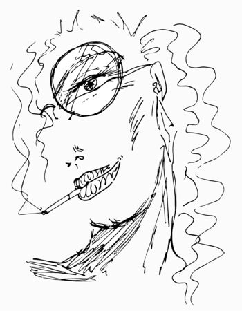 drawing female face on white backgroundのイラスト素材