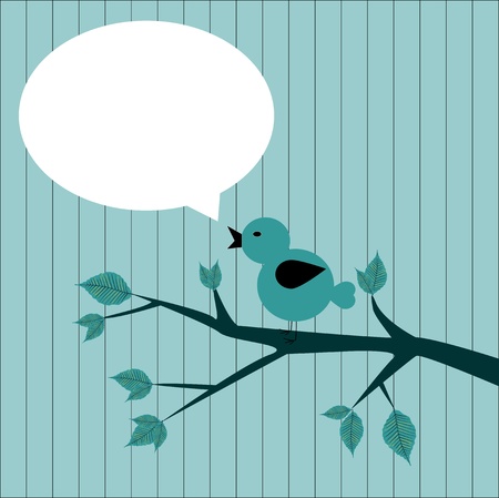 vector illustration of the bird on branch with sticker to writeのイラスト素材