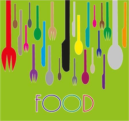 Multicolored cutlery on green backgroundのイラスト素材