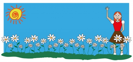 illustrazione con margherite e bambino sul pratoのイラスト素材