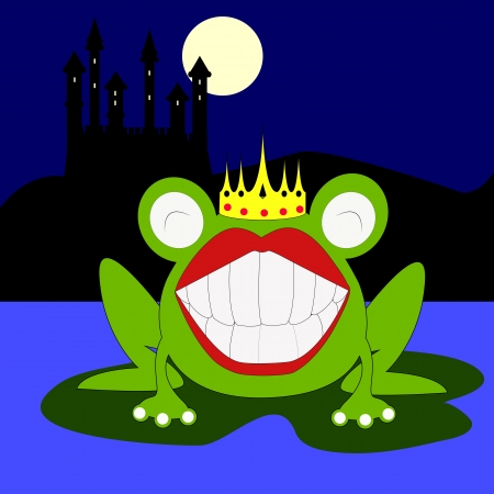 the frog prince on the lake in the nightのイラスト素材