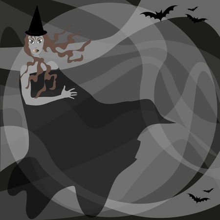 witch with bats on background macabre abstractのイラスト素材