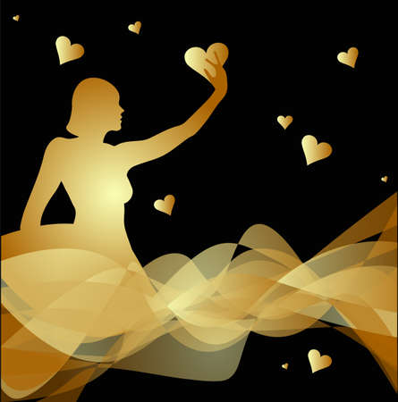 abstract woman silhouette with  heartsのイラスト素材