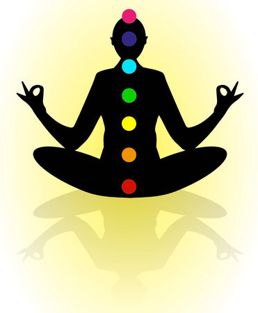 Silhouette in yoga pose and chakra pointsのイラスト素材